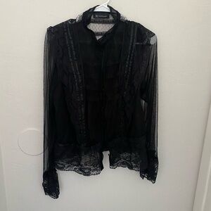 INC International Concepts Sheer Black Lace Top